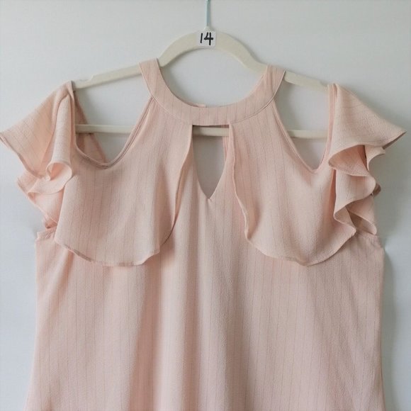 Candie's Womens Light Pink Cold Shoulder Ruffle Halter Blouse Top Size L - Picture 2 of 8
